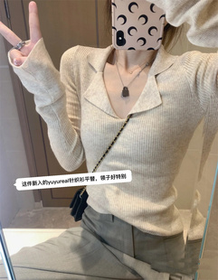 显瘦上衣潮 法式 气质小众POLO领针织衫 设计感打底衫 毛衣女秋冬修身