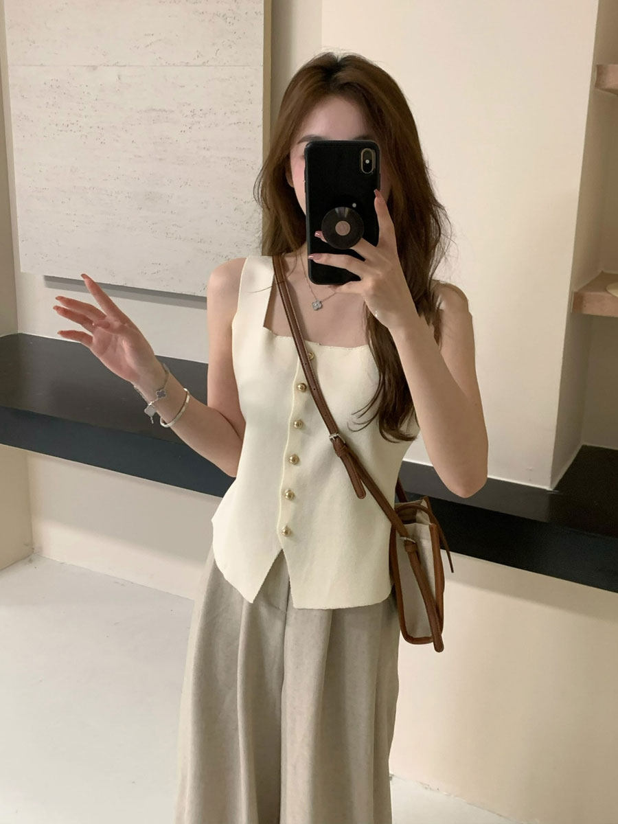 法式高级感方领针织马甲春夏内搭设计感小众短款打底上衣无袖背心,女装/女士精品,背心吊带,淘宝优惠券,粉丝福利购,淘宝优惠卷