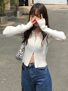 bandme辣妹短款 新款 2023年針織上衣bm雙向拉鏈開衫 外套女潮 春秋季