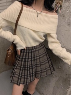 毛衣女款2025新款冬季气质针织衫一字肩斜肩加厚高端大气长袖上衣