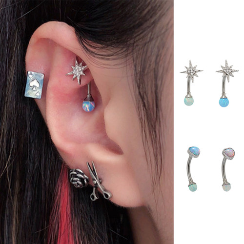 钛钢个性女八角星澳宝球耳骨钉