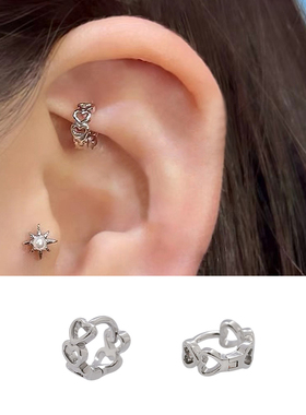 SHIMMIAN品牌耳圈爱心小环镂空爱心金属ROOK薄皮可佩戴免摘取耳圈