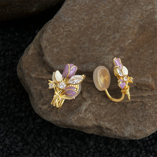 【郁金香】原创紫花束耳夹925银针珐琅耳钉2026新款今年流行爆款