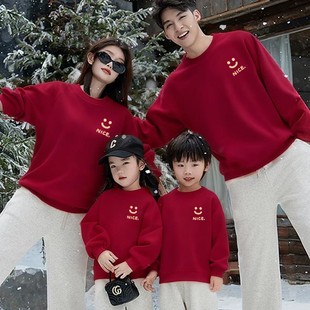 新年本命年衣服家庭母女装 红色马年亲子装 卫衣一家三口四口秋冬装