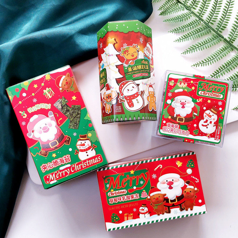 新品平安夜圣诞节盒装零食多款式饼干小馒头果冻糖果喜礼搭配喜铺