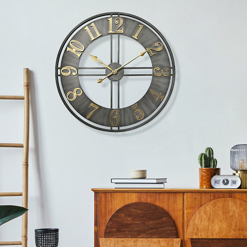 复古客厅装饰静音挂表 美式工业风圆形挂钟 wall clock