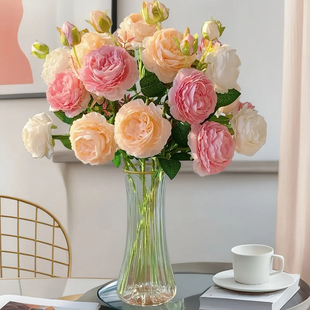 牡丹仿真花绢花摆件客厅插花ins风轻奢高级感逼真干花假花玫瑰花