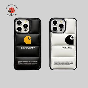 潮牌充棉carhartt羽绒服适用苹果16pro手机壳iPhone16promax黑白色15promax情侣款14promax防摔13pro保护套