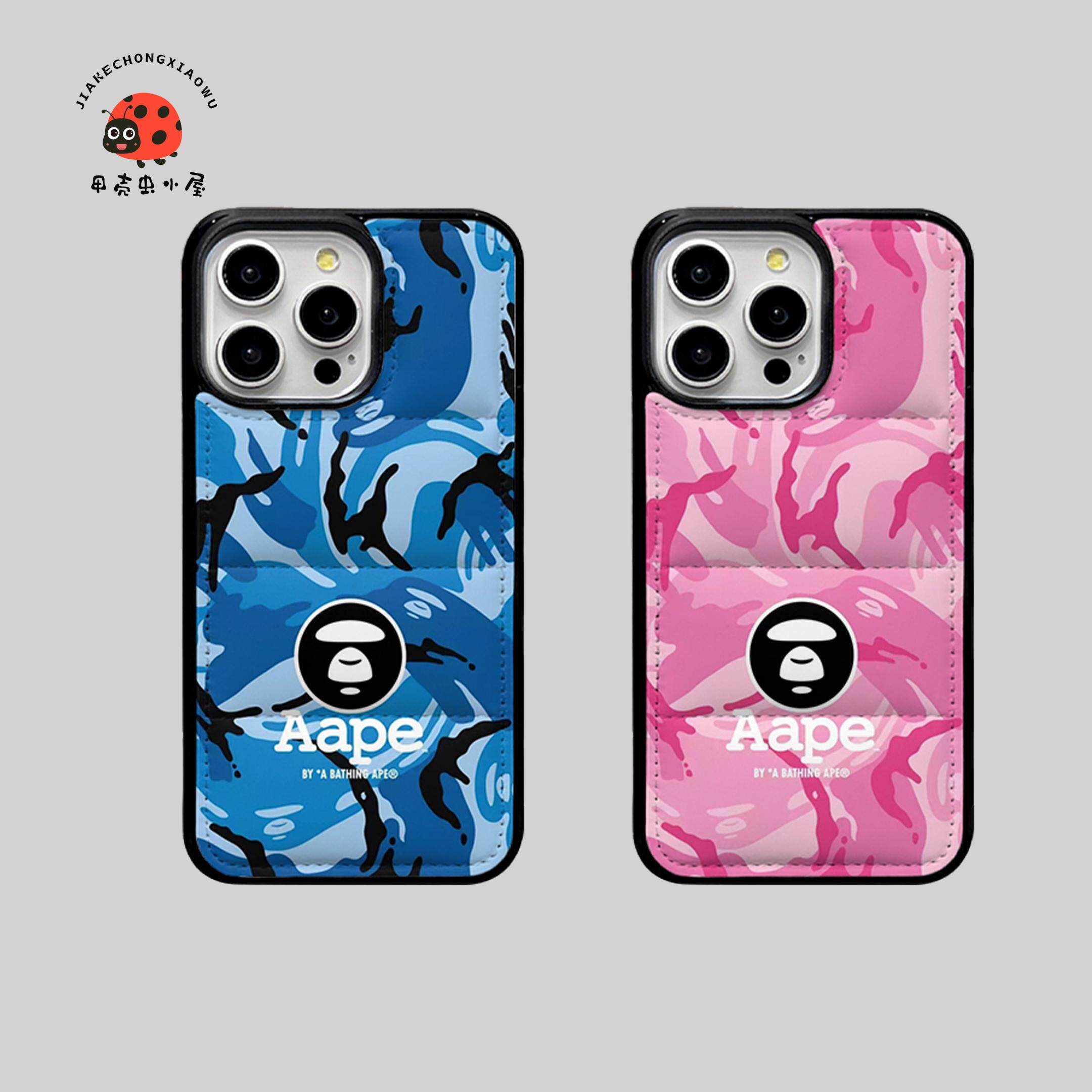 潮牌充棉Aape猿人羽绒服适用苹果16pro手机壳iPhone16promax情侣款15promax创意14promax