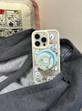 新款可爱自嘲熊磁吸支架适用于iPhone16promax透明手机壳15pro创意14pro个性保护套16pro防摔14proma硅胶16潮