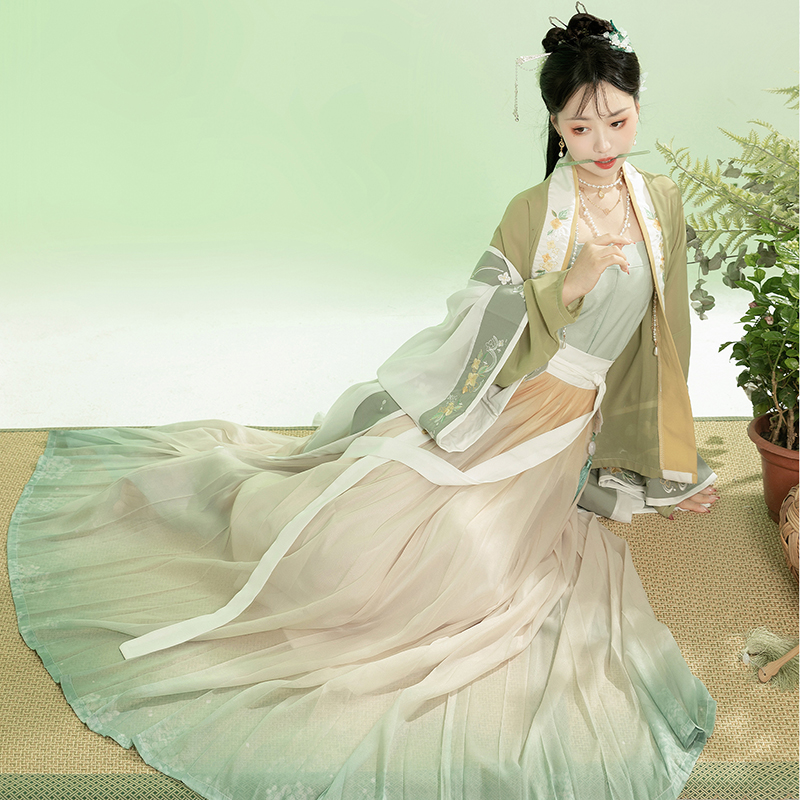 汉服出租荨茉原创宋制汉服女长干寺对襟衫七夕百褶裙刺绣夏季新款