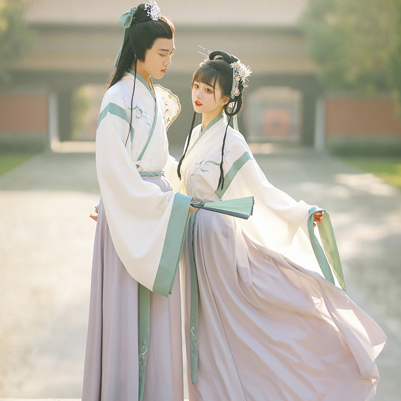 出租汉服锦绣芳华男女中秋国庆情侣套中国风晋制齐腰交领襦裙租赁