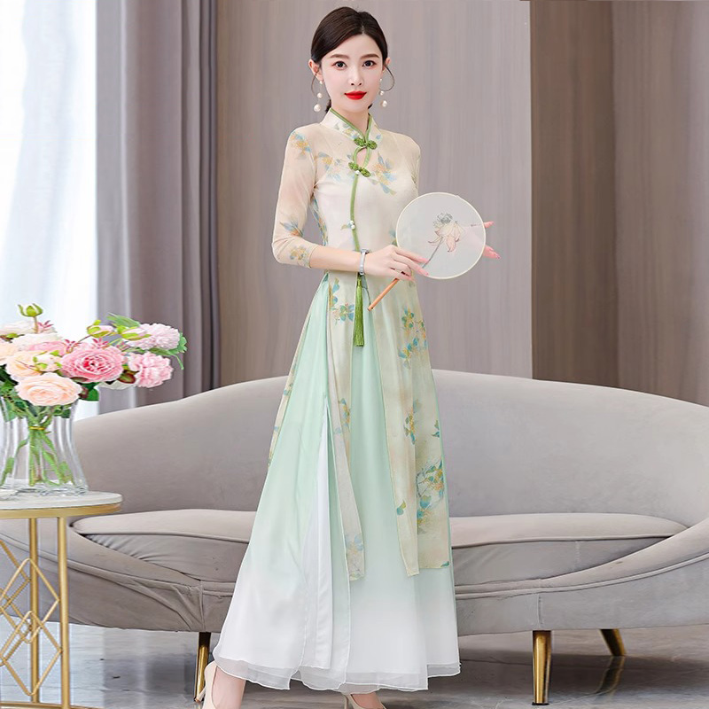 出租改良旗袍网纱瘦身纱衣古典舞蹈练功演出舞蹈服禅意茶艺服租赁