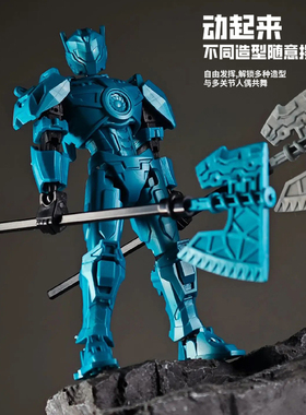 创意拼装模型战警机甲潮流积木玩具多关节可动人偶骨架小人仔摆件