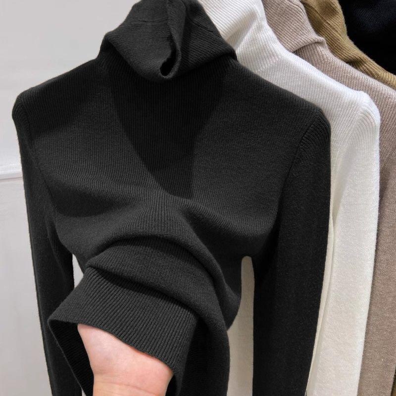堆堆领打底衫女显瘦秋冬新款内搭针织衫高领上衣修身套头软糯