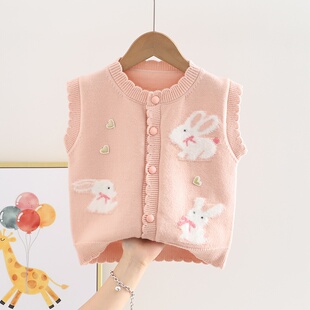 儿童马甲女童针织开衫女宝宝婴幼儿上衣卡通背心春秋款0-5岁小童