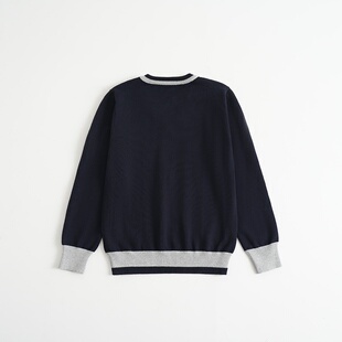 儿童低领学院风毛衣大童棉线衣女童针织衫男孩v领撞色外套 打底衫