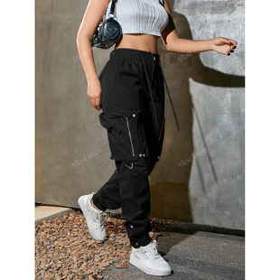 Women's motorcycle workwear casual loose multi pocket pants