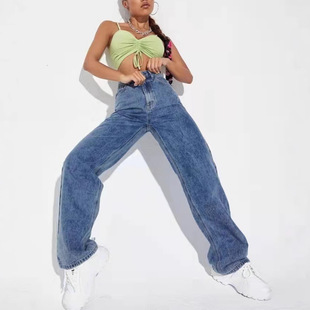 loose straight leg 5XL 女直筒牛仔裤 women jeans大码 oversized