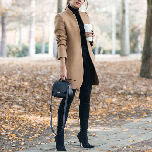Women's autumn/winter standing collar woolen coat女毛呢外套