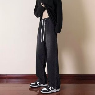 Jeans for boys, loose straight leg pants黑色牛仔裤男秋冬宽松