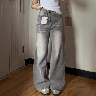 Grey American retro wide leg jeans灰色美式复古阔腿牛仔裤中性