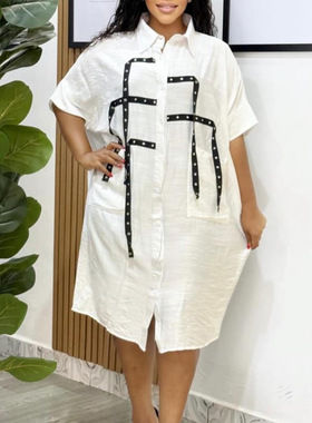 Short sleeved medium length shirt women's dress女衬衣连衣裙
