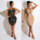 short hollowed slanted Women rhinestone out shoulder skirt