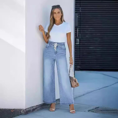 Ladies wide leg jeans, high waisted flared pants女牛仔喇叭裤