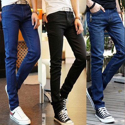 Blue and black jeans men straight leg slim fit pants牛仔裤男