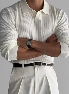 Men's knitted long sleeved polo shirt针织衫长袖POLO衫男翻领