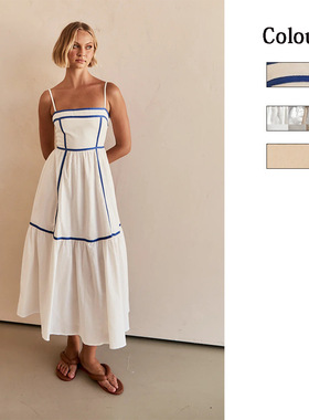 Women Sweet Medium length Small Strap Dress中长款吊带连衣裙