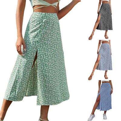 Women's floral midi skirt with a slit and hip hugging skirt
