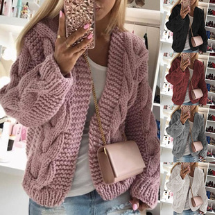 Women winter thick knitted cardigan sweater女加粗线开衫毛衣