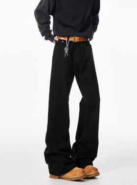 Men curved knife loose flared straight leg pants jeans牛仔裤