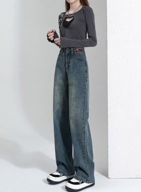 Straight leg wide leg jeans for women, loose fit阔腿牛仔裤女
