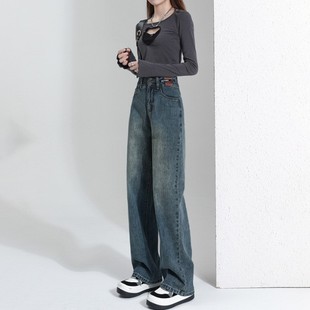Straight leg wide leg jeans for women, loose fit阔腿牛仔裤女