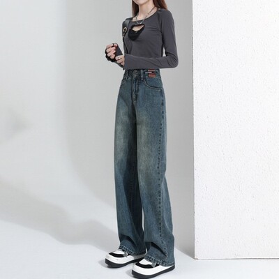 Straight leg wide leg jeans for women, loose fit阔腿牛仔裤女