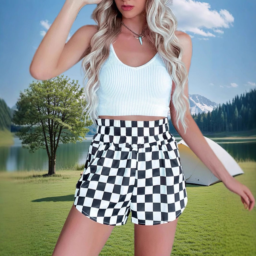 Women's casual checkered shorts夏季新款欧美女装休闲格子短裤