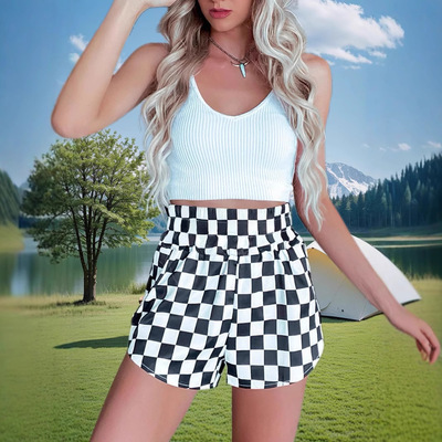 Women's casual checkered shorts夏季新款欧美女装休闲格子短裤
