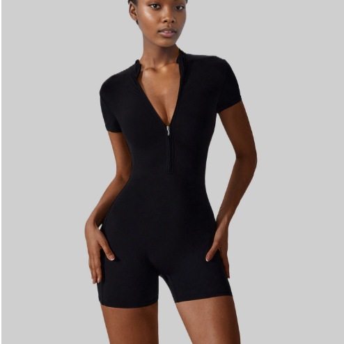 Summer women's zipper short sleeved yoga jumpsuit运动连体衣
