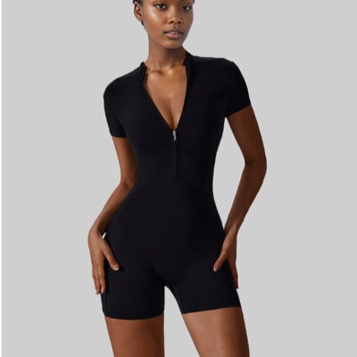 Summer women's zipper short sleeved yoga jumpsuit运动连体衣