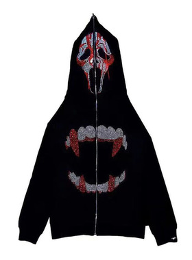 Skeleton-print hooded cardigan hoodie   骷髅印花连帽开衫卫衣