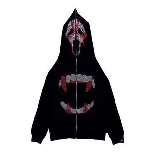 print 骷髅印花连帽开衫 hooded hoodie 卫衣 cardigan Skeleton