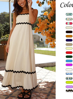 Solid color lace patchwork women's suspender strapless dress