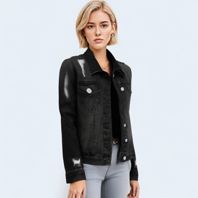 Women's ripped denim shirt jacket女牛仔外套破洞显瘦上衣夹克