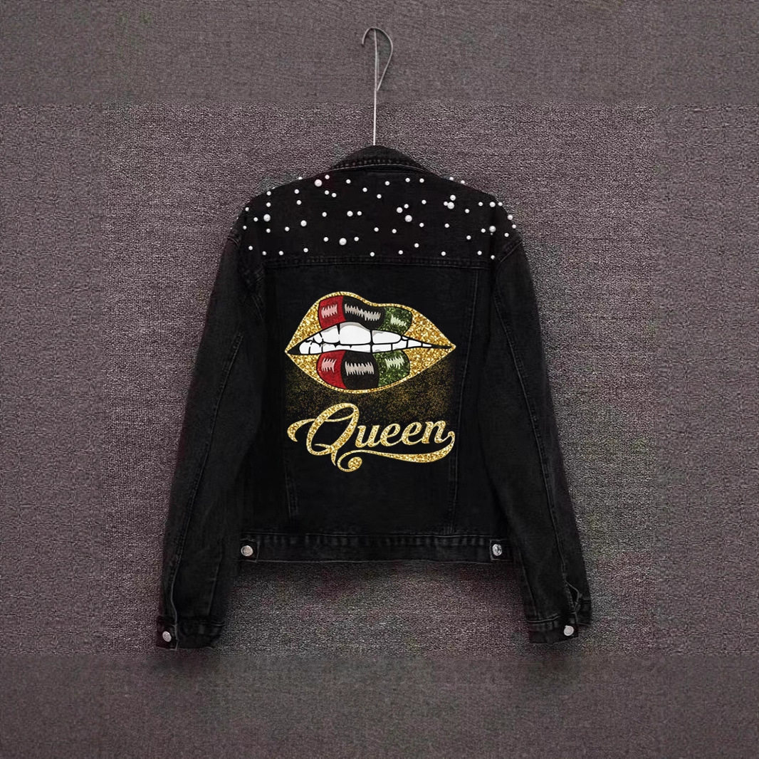 Nail bead denim jacket women重工钉珠珍珠牛仔外套女修身夹克