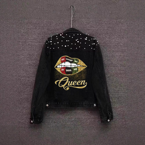 Nail bead denim jacket women重工钉珠珍珠牛仔外套女修身夹克