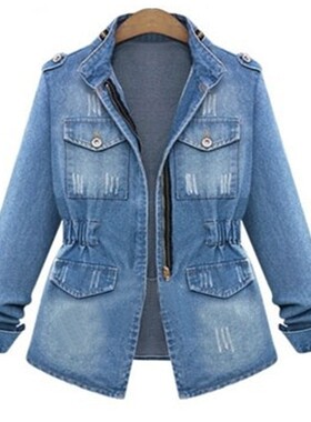 Women's long sleeved stand up collar denim jacket女牛仔夹克
