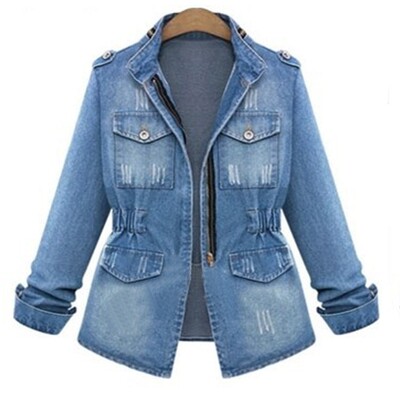 Women's long sleeved stand up collar denim jacket女牛仔夹克